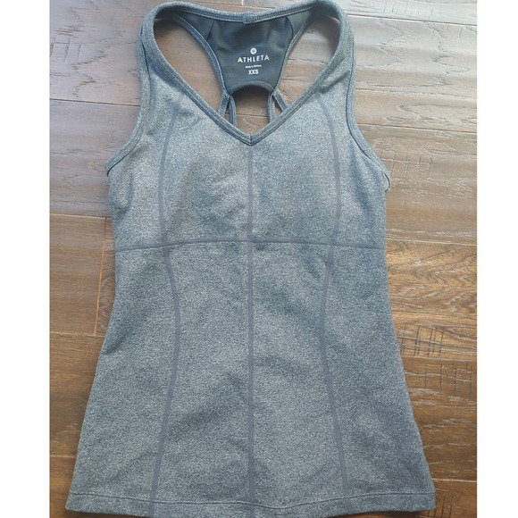 Athleta Gray Equator  Racer Back Tank Top Yoga Shelf Bra XXS - Picture 1 of 4